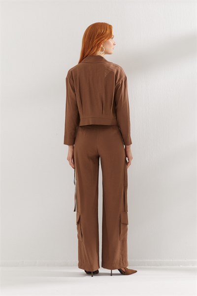 Cep Detaylı Fermuarlı Takım Kahverengi