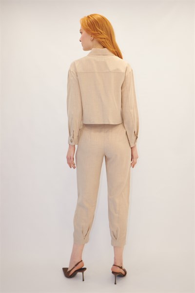 Cep Detaylı İkili Takım Bej