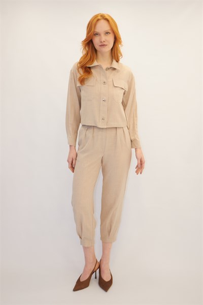 Cep Detaylı İkili Takım Bej