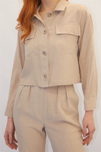 Cep Detaylı İkili Takım Bej