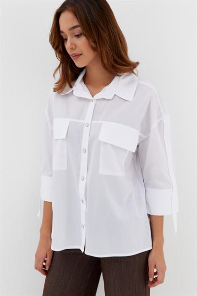Cepli Poplin Gömlek Beyaz