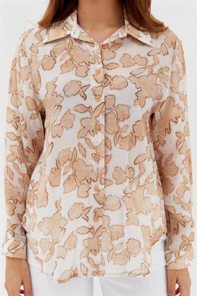 Çiçek Desenli İnce Gömlek Bej