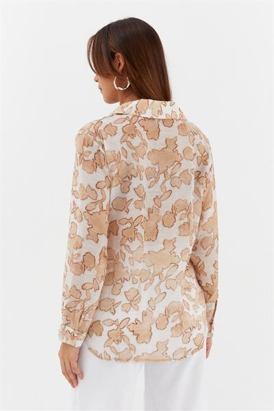 Çiçek Desenli İnce Gömlek Bej