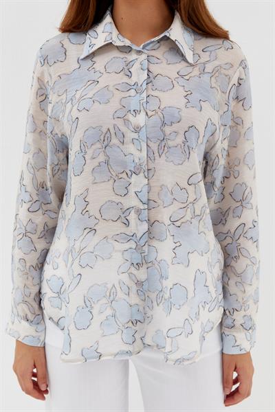 Çiçek Desenli İnce Gömlek Mavi