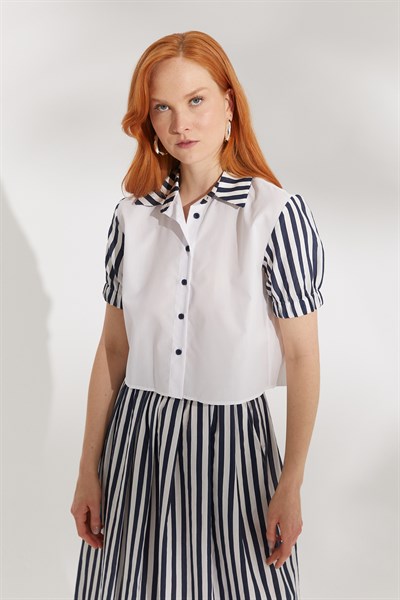 Çizgi Detaylı Etekli Takım Lacivert