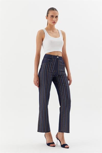 Çizgi Taşlı Pantolon İndigo