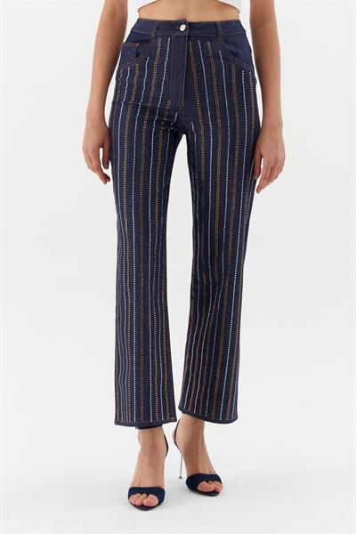 Çizgi Taşlı Pantolon İndigo