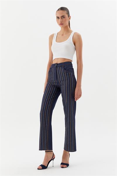 Çizgi Taşlı Pantolon İndigo