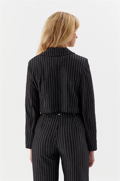 Çizgili Denim Kısa Ceket Siyah