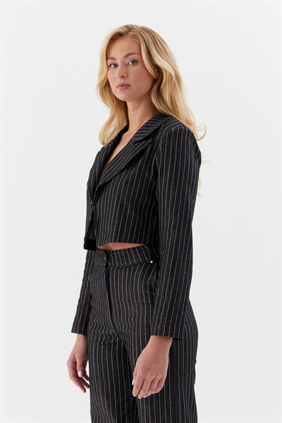 Çizgili Denim Kısa Ceket Siyah