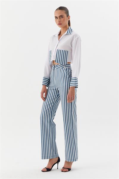 Çizgili Denim Pantolon İndigo