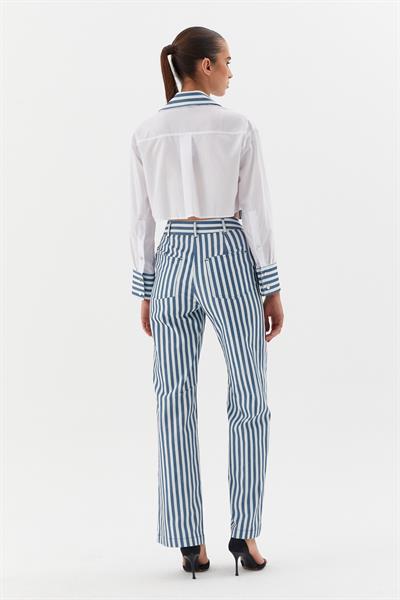 Çizgili Denim Pantolon İndigo