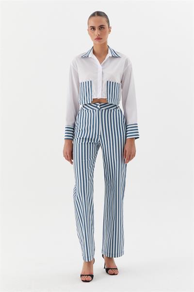 Çizgili Denim Pantolon İndigo