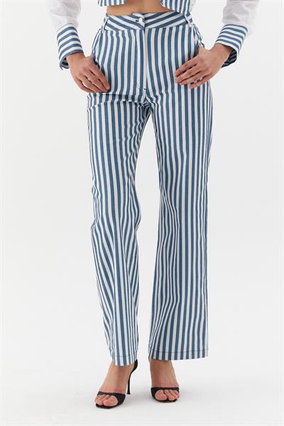 Çizgili Denim Pantolon İndigo