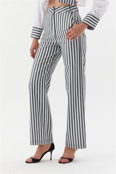 Çizgili Denim Pantolon Siyah