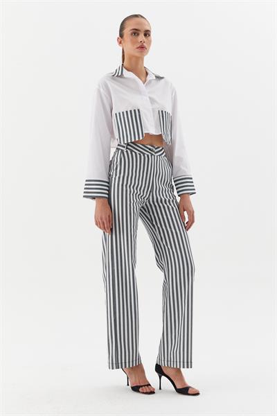 Çizgili Denim Pantolon Siyah