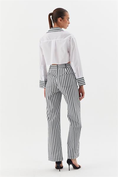 Çizgili Denim Pantolon Siyah