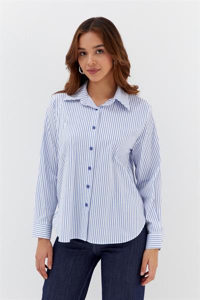 Çizgili Gömlek Beyaz/İndigo