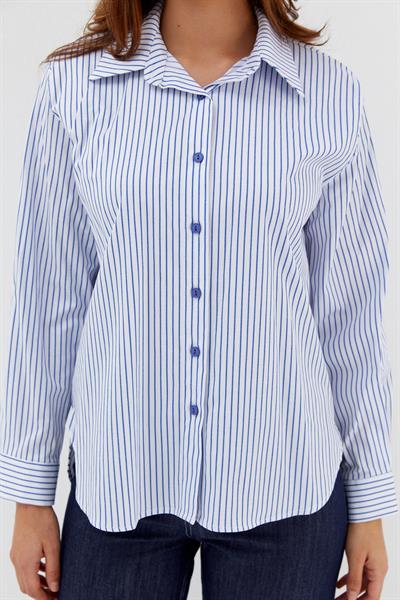 Çizgili Gömlek Beyaz/İndigo