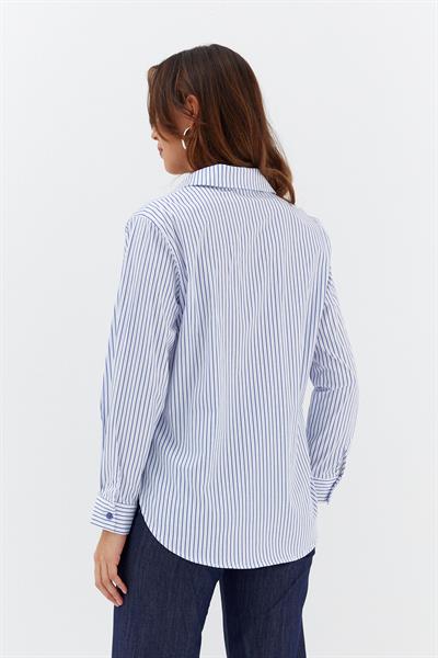 Çizgili Gömlek Beyaz/İndigo