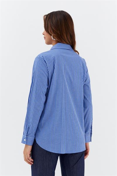 Çizgili Gömlek İndigo/Beyaz