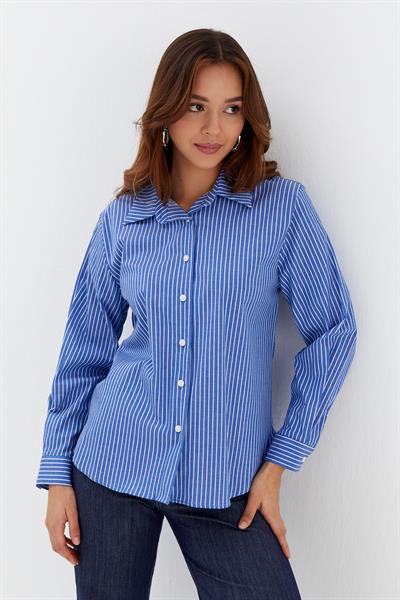 Çizgili Gömlek İndigo/Beyaz