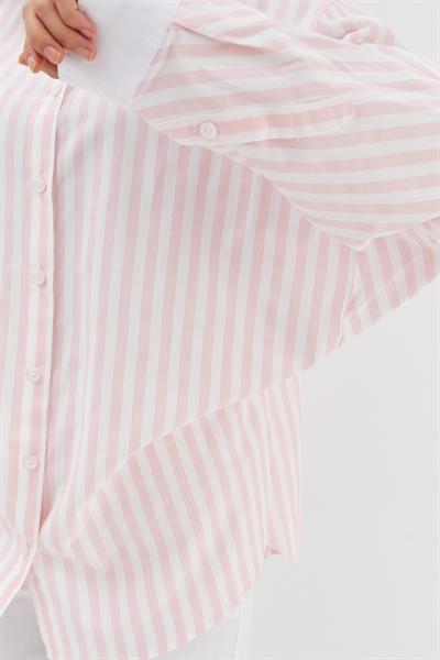 Çizgili Kıvırmalı Poplin Gömlek Pembe