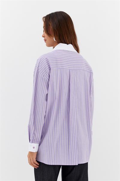 Çizgili Oversize Gömlek Lila