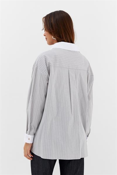 Çizgili Oversize Gömlek Gri