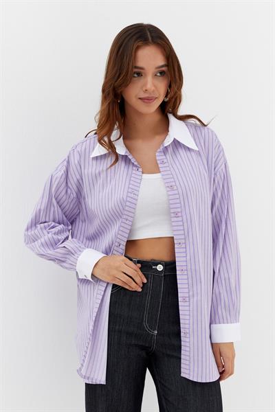 Çizgili Oversize Gömlek Lila