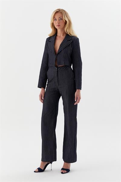 Çizgili Slim Pantolon İndigo