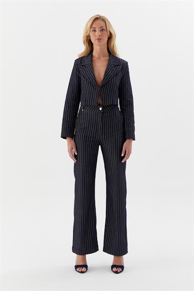 Çizgili Slim Pantolon İndigo