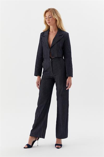 Çizgili Slim Pantolon İndigo