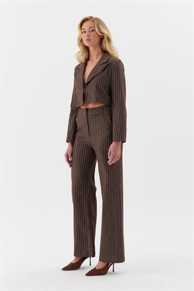 Çizgili Slim Pantolon Kahverengi