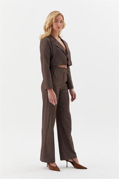 Çizgili Slim Pantolon Kahverengi