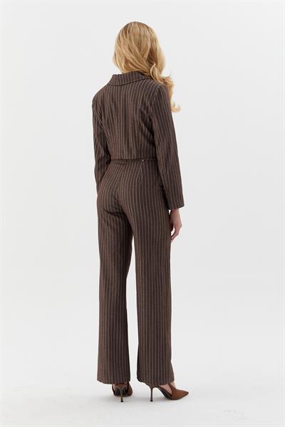 Çizgili Slim Pantolon Kahverengi