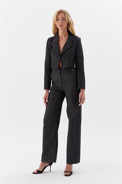 Çizgili Slim Pantolon Siyah