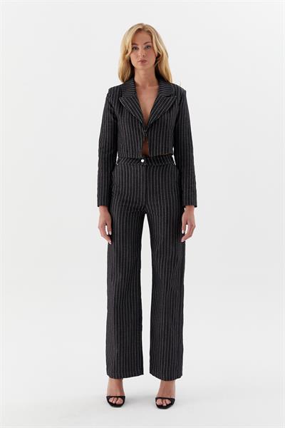 Çizgili Slim Pantolon Siyah