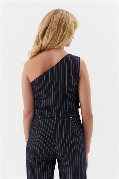 Çizgili Slim Tek Omuz İndigo