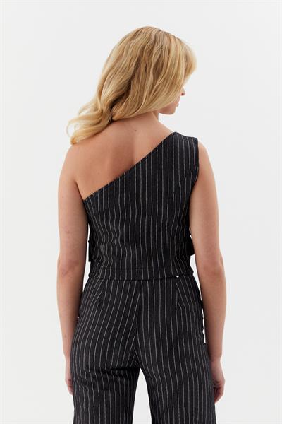 Çizgili Slim Tek Omuz Siyah