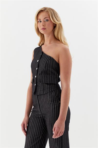 Çizgili Slim Tek Omuz Siyah