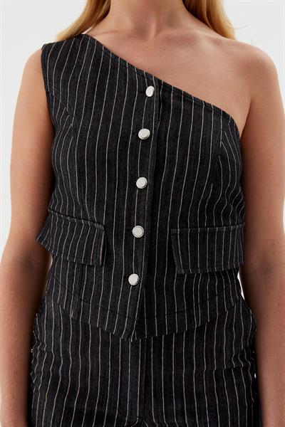 Çizgili Slim Tek Omuz Siyah