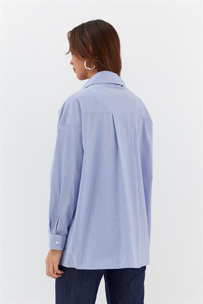 Çizgili Taş Çakmalı Gömlek İndigo