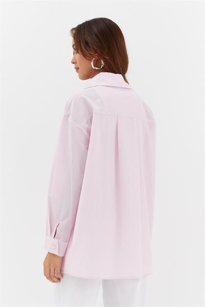 Çizgili Taş Çakmalı Gömlek Pembe