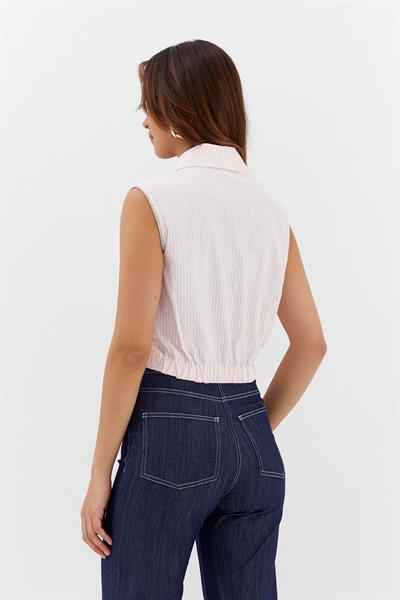 Çizgili Taşlı Kolsuz Gömlek Pembe