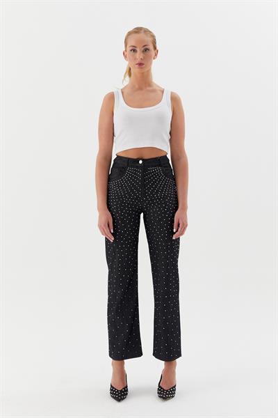 Dağınık Serpme Taşlı Pantolon Siyah
