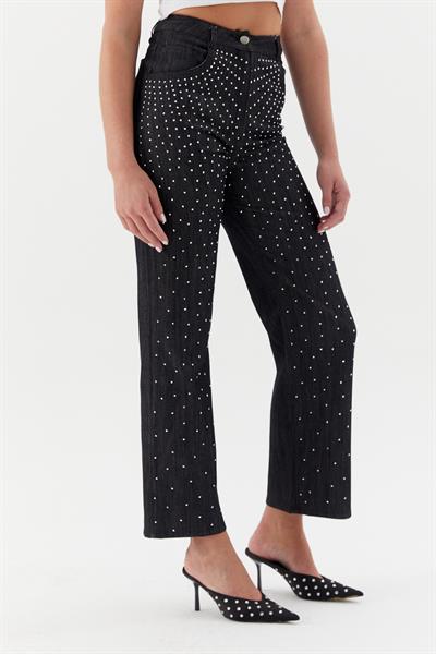 Dağınık Serpme Taşlı Pantolon Siyah