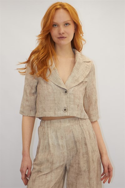 Düğme Detaylı Takım Bej