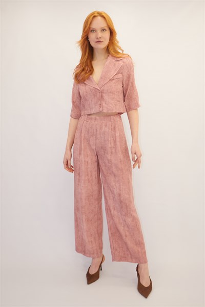 Düğme Detaylı Takım Pembe