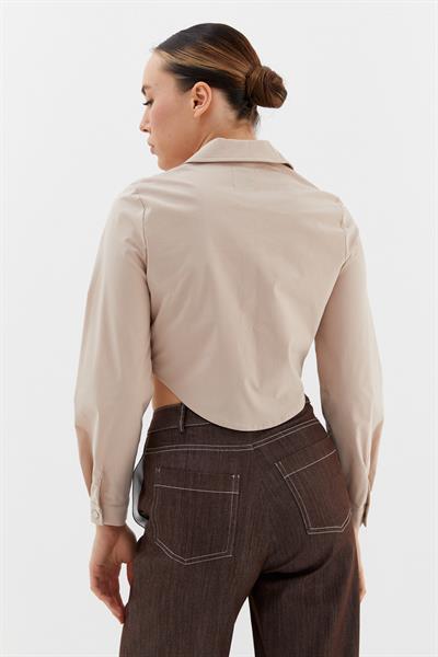 Fermuarlı Crop Gömlek  Bej